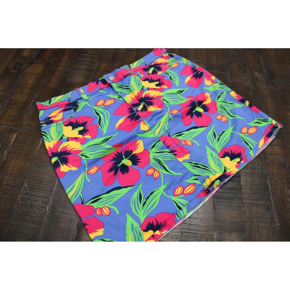 VTG Polo Jeans Co Ralph Lauren Skirt Y2K 90s 12 Multicolor Floral Hawaiian Mini